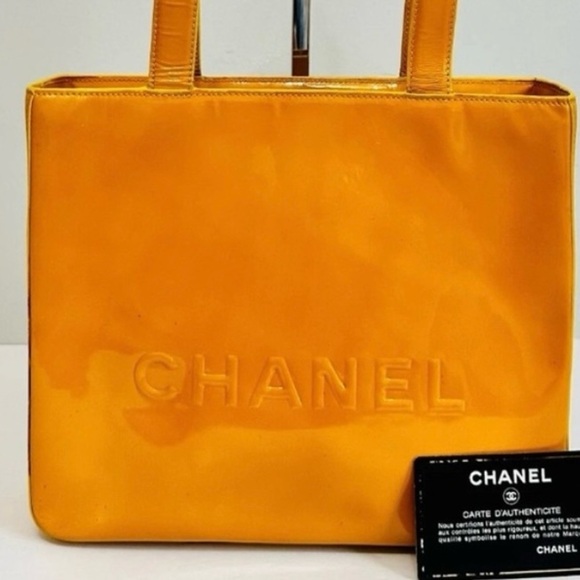 CHANEL Handbags - CHANEL Mustard Yellow Patent Leather Tote